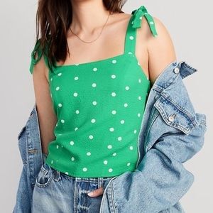 Old Navy women’s fitted tie shoulder cropped corset polka dot cami top in green